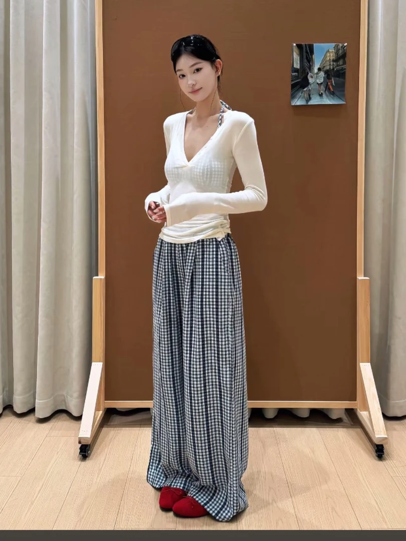AWY（1awy1172#）自留套装！三件套！背心防晒T+格子休闲裤3-3