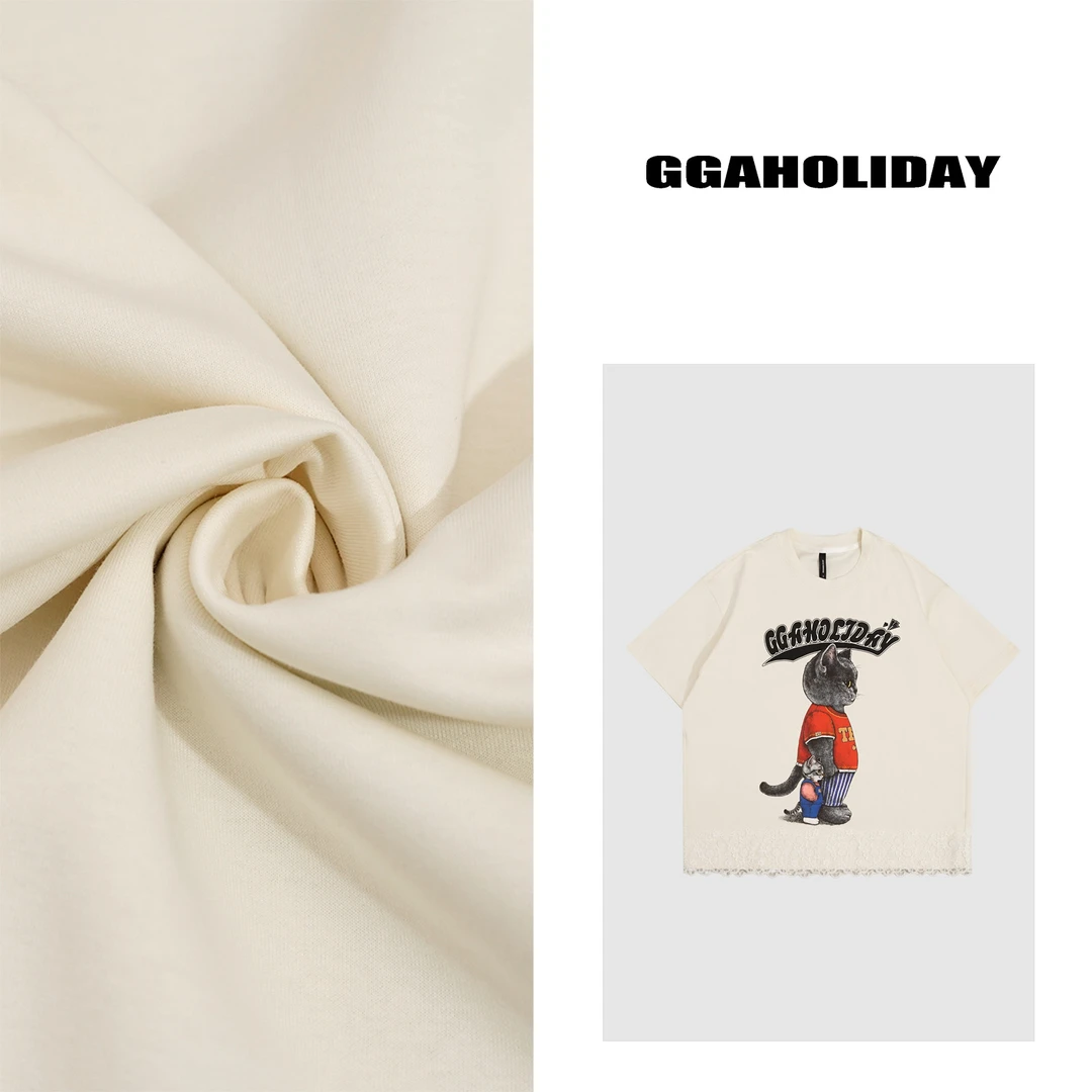 GGAHOLIDAY美式复古宽松休闲潮流百搭设计感印花短袖T恤-152418