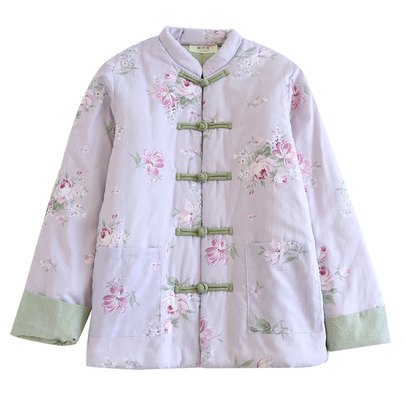 516 冬季手工棉花保暖棉衣全棉新中式国风棉服加厚国风盘扣妈妈装