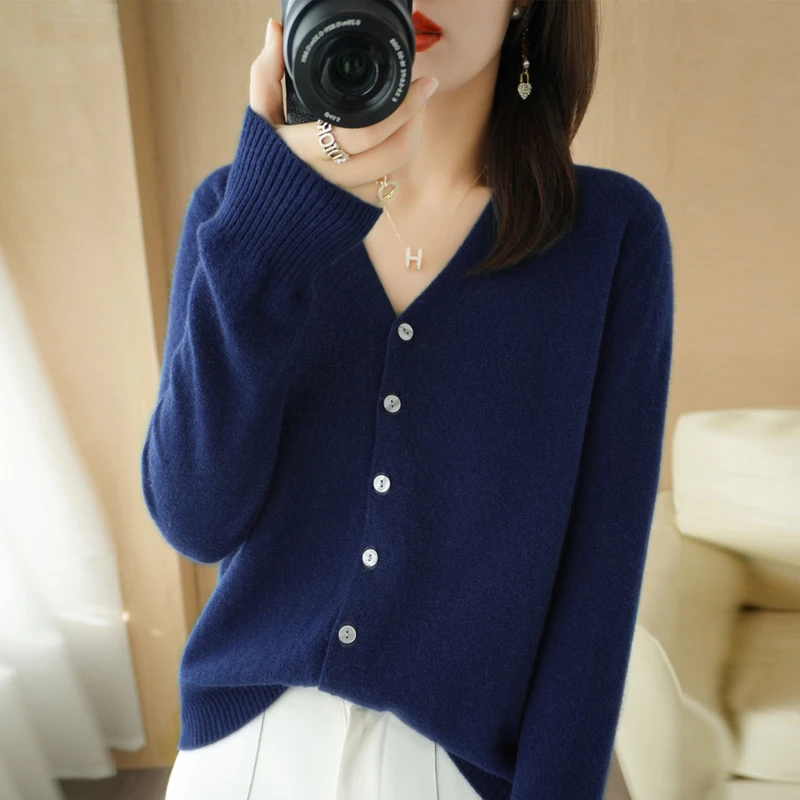 百搭经典~春秋季V领针织小开衫外搭薄款显瘦吊带裙外搭长袖针织衫