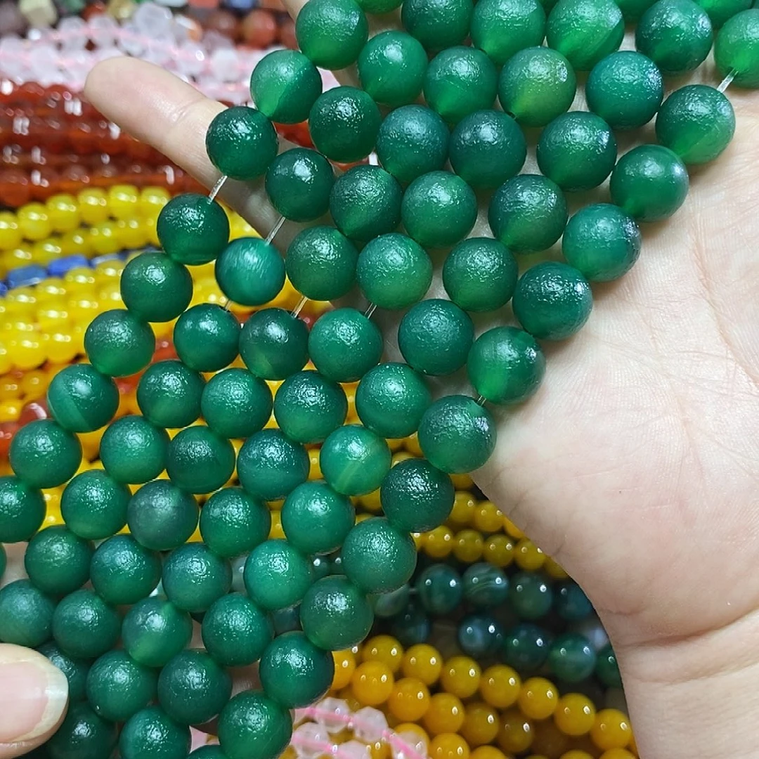 玛瑙/玉髓未镶嵌珠宝半成品绿橘皮玛瑙一条卡12mm