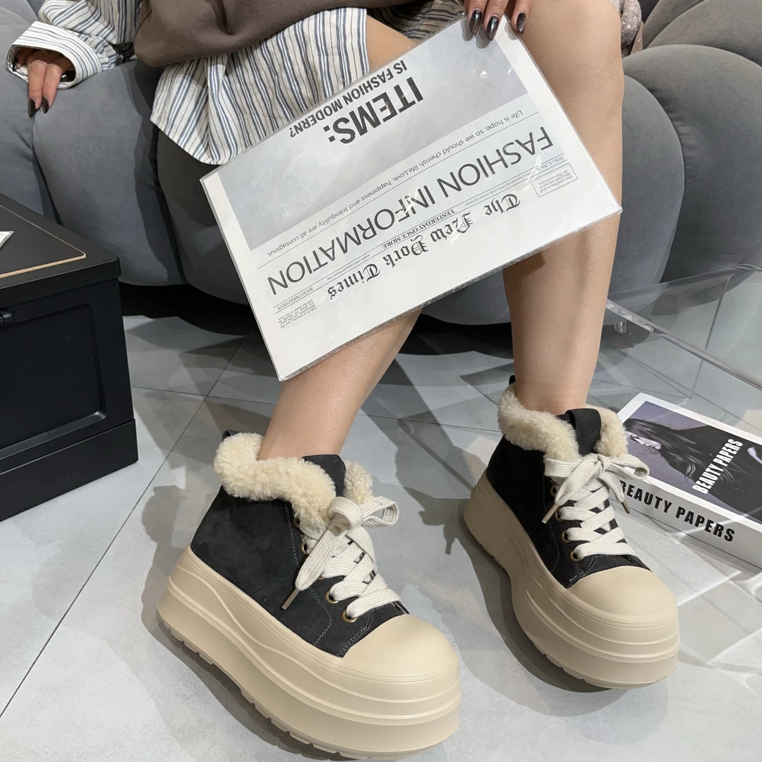 【小涵家】秋冬新款欧洲站小众时尚牛反绒高帮厚底【7cm】高帮单鞋ins