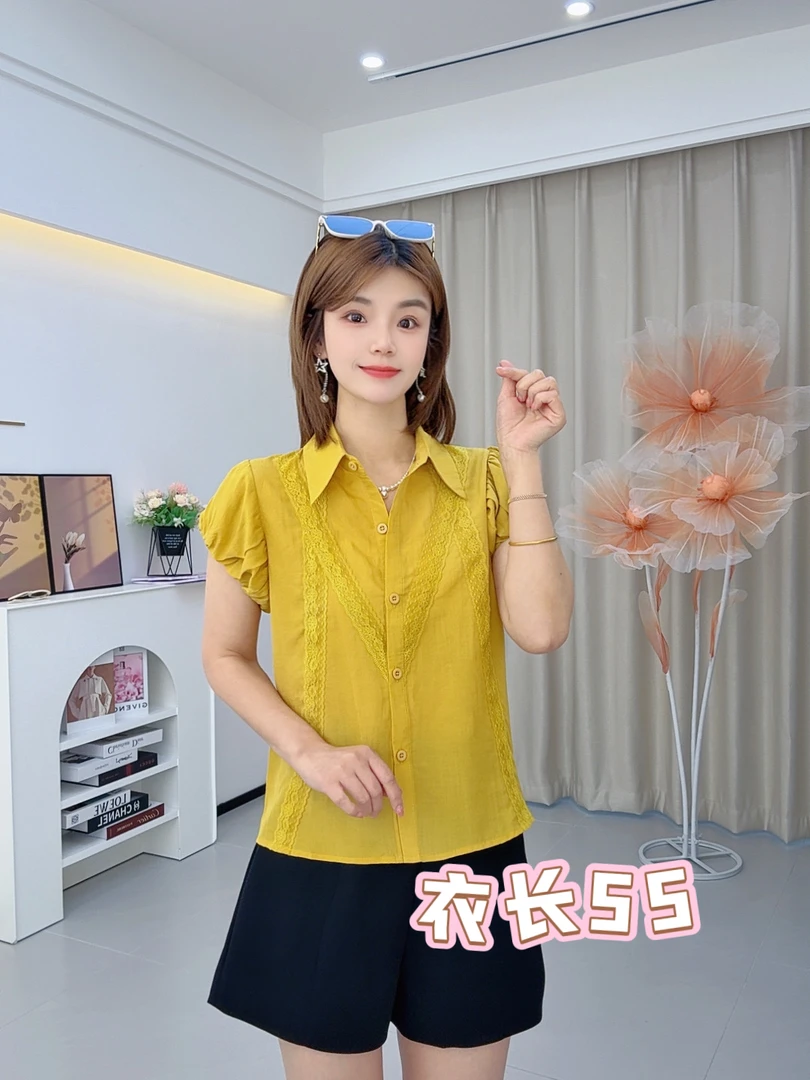 【萧萧】显瘦泡泡袖气质蕾丝衬衣洋气时尚百搭夏季女士显瘦短袖衬衫