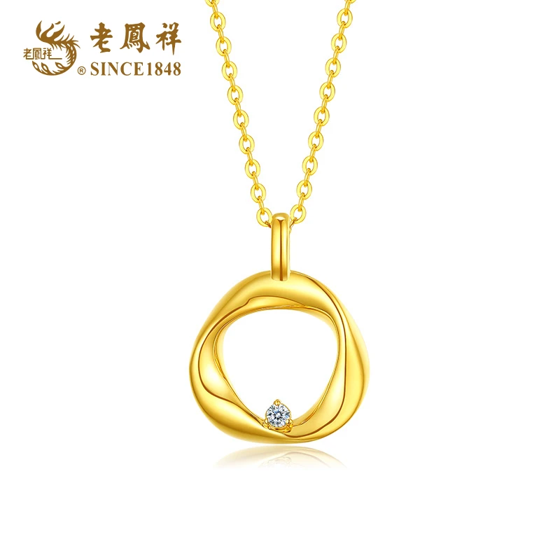 老鳯祥 坠链均925银 莫比乌斯环项链纯银高级锁骨链小众简约礼物