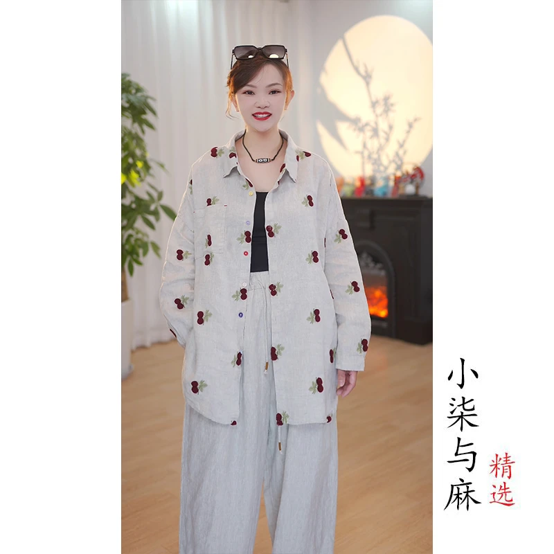 【小柒与麻】比利时100%干洗雨露亚麻刺绣小衫（衣长69-72胸围132）