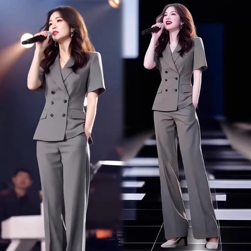 时尚西装套装女2025夏季新款时髦洋气西装上衣阔腿裤职业两件套潮