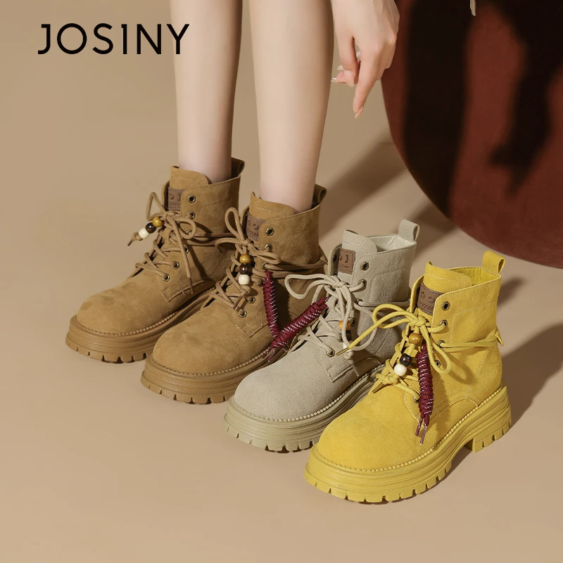 卓诗尼增高马丁靴女款大黄靴2025秋季新款靴子厚底系带短靴英伦风