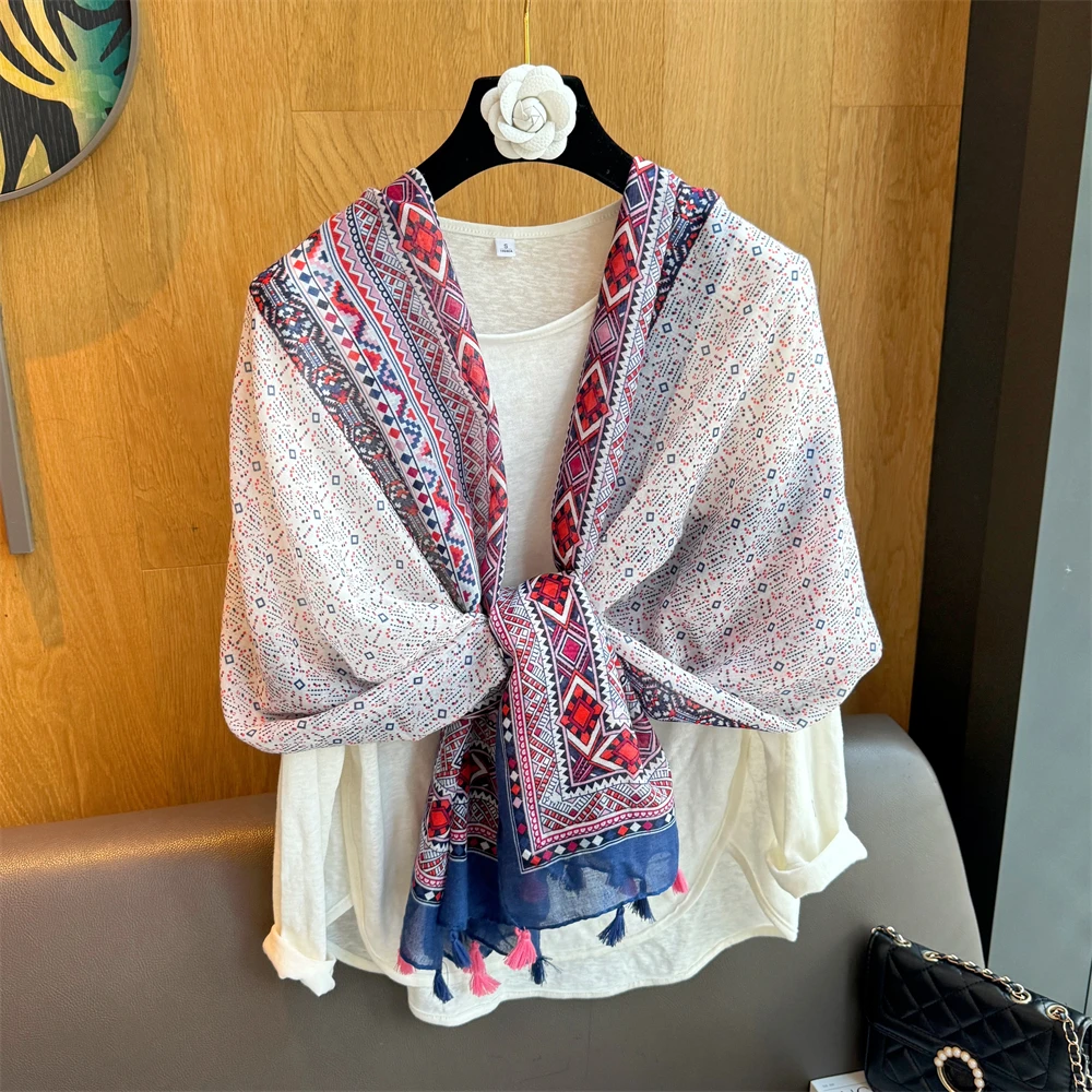 culv民族风几何印花围巾女士夏季出游拍照防晒多功能空调披肩薄款