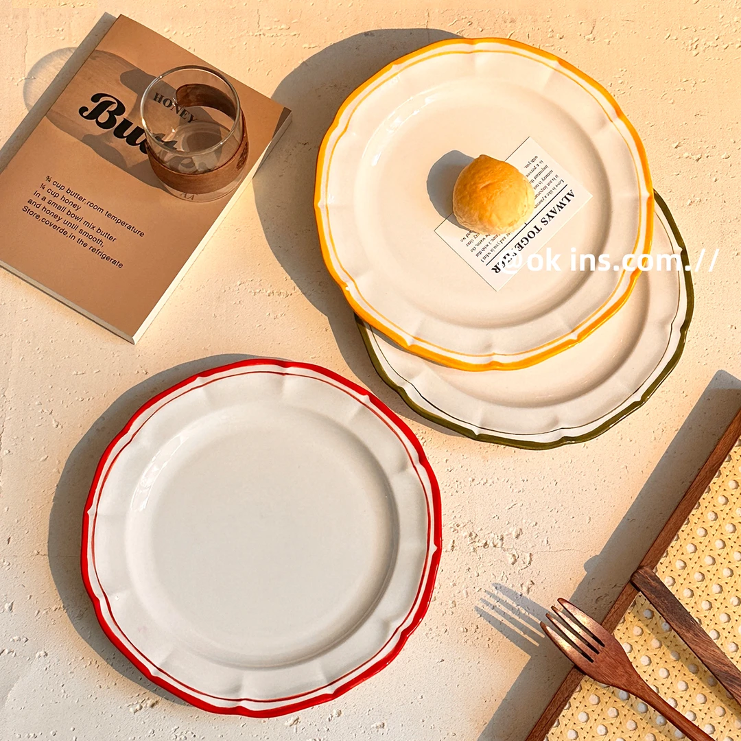 田园风餐盘家用陶瓷菜盘牛排盘甜品盘意面盘深盘花朵盘子森系餐具