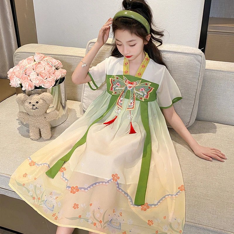 夏季仙女仙气襦裙中国风2025年夏季裙子女汉服薄款女童公主连衣裙