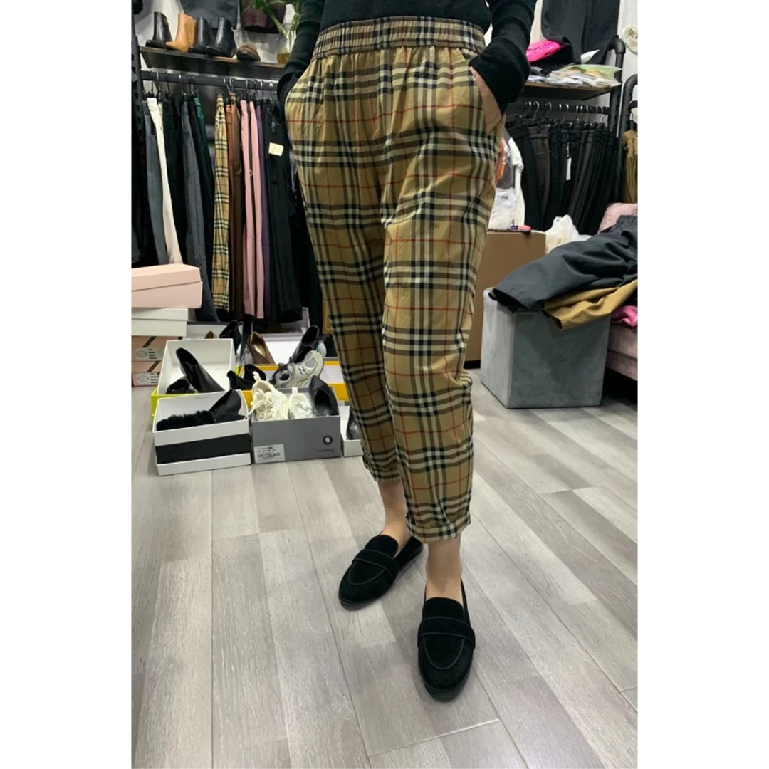 中腰宽松显瘦格子裤时尚百搭休闲小脚八分裤女装