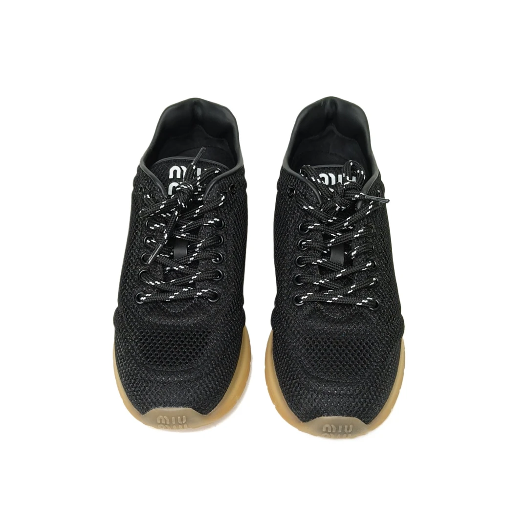 99新 MIU MIU/缪缪 汤/P245724116/黑色 网孔运动鞋 38码