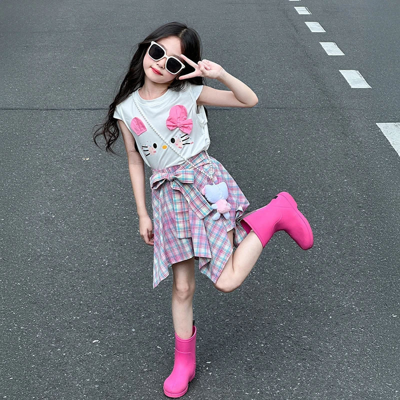 儿童套装2025新款女童夏季休闲薄款多巴胺穿搭女孩小众设计感童装