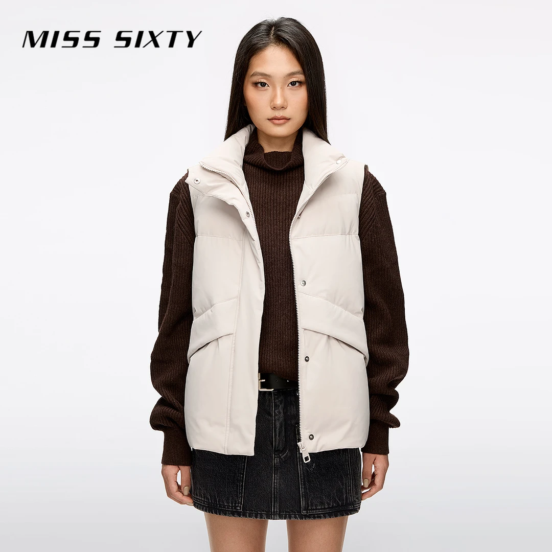 【鹅绒】Miss Sixty2025秋季新款羽绒背心马甲短款拉链按扣90白鹅绒