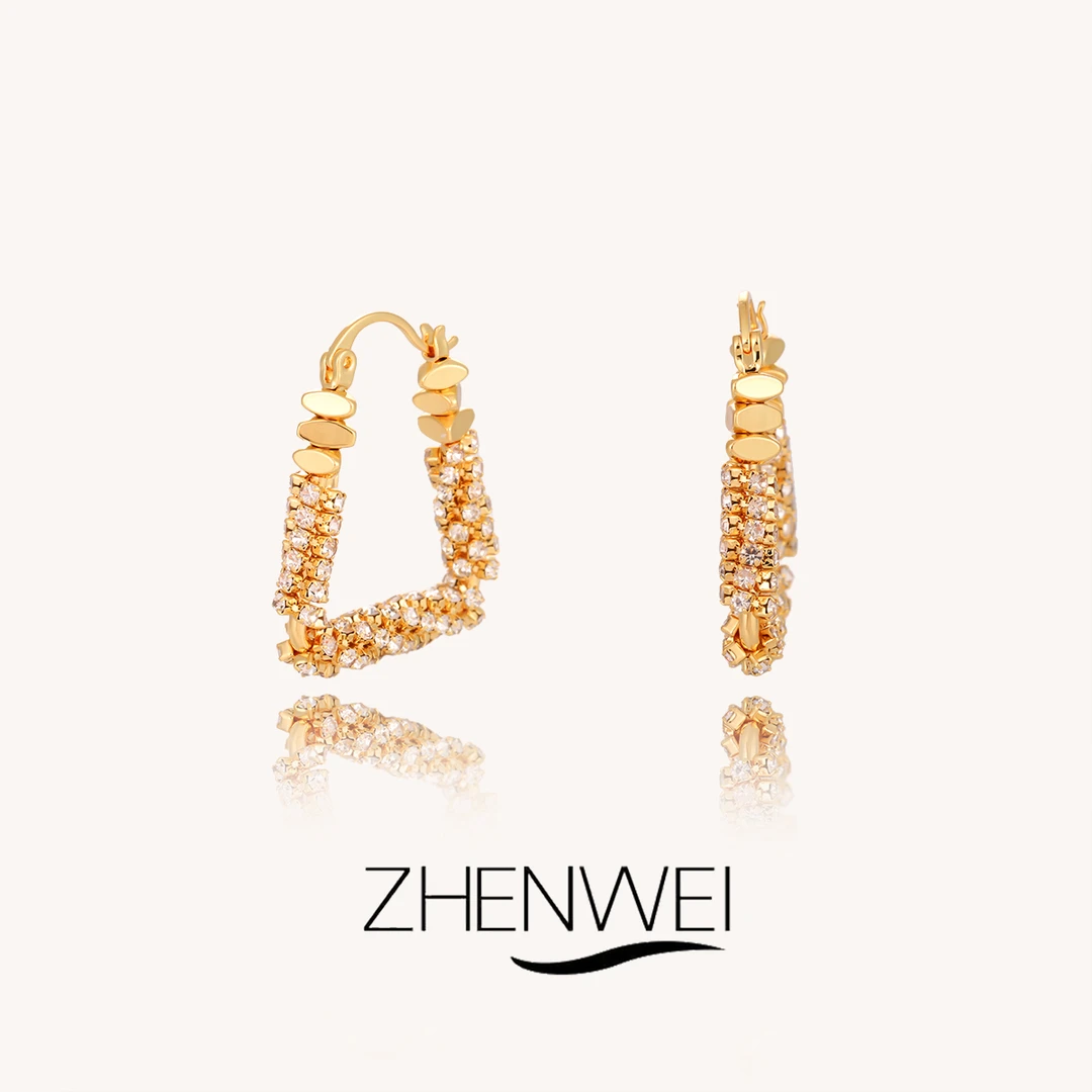 铜合金耳饰 ZHENWEI/甄薇  碎银方形圈圈耳环女小众高级感耳饰