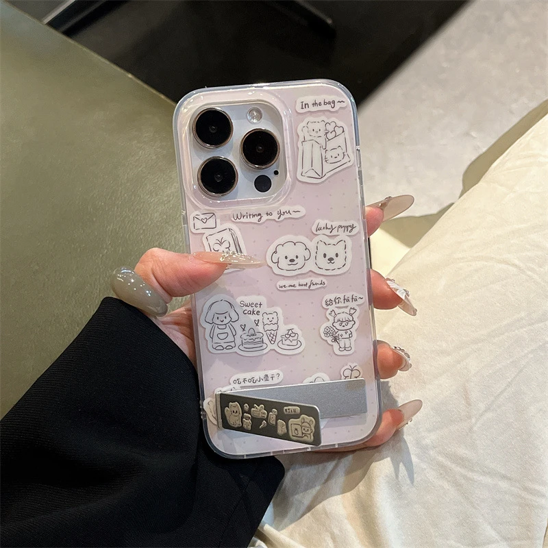 ins韩风卡通文字图案适用iPhone16苹果15ProMax/14/13手机壳新款