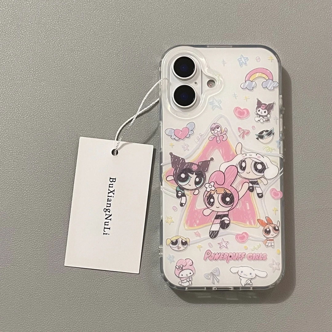 卡通涂鸦三丽鸥飞天小女警适用苹果16pro手机壳iPhone15全包14/13