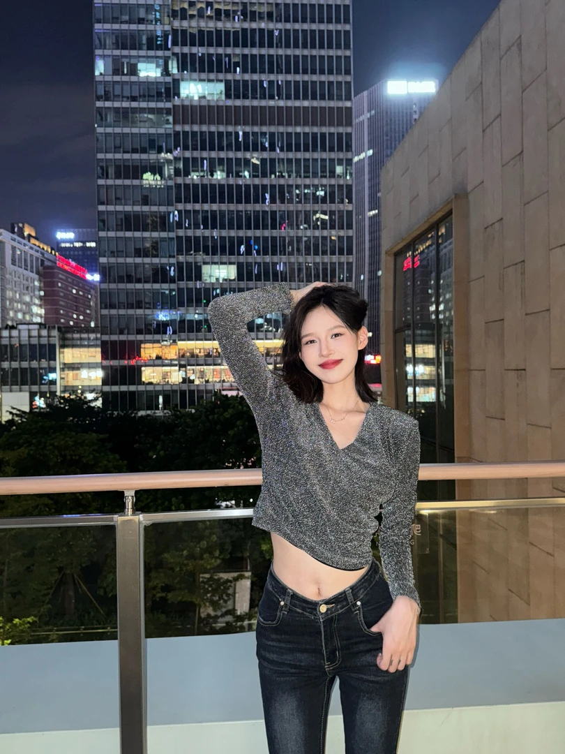 法式气质性感圆领时尚修身显瘦百搭长袖T恤6007