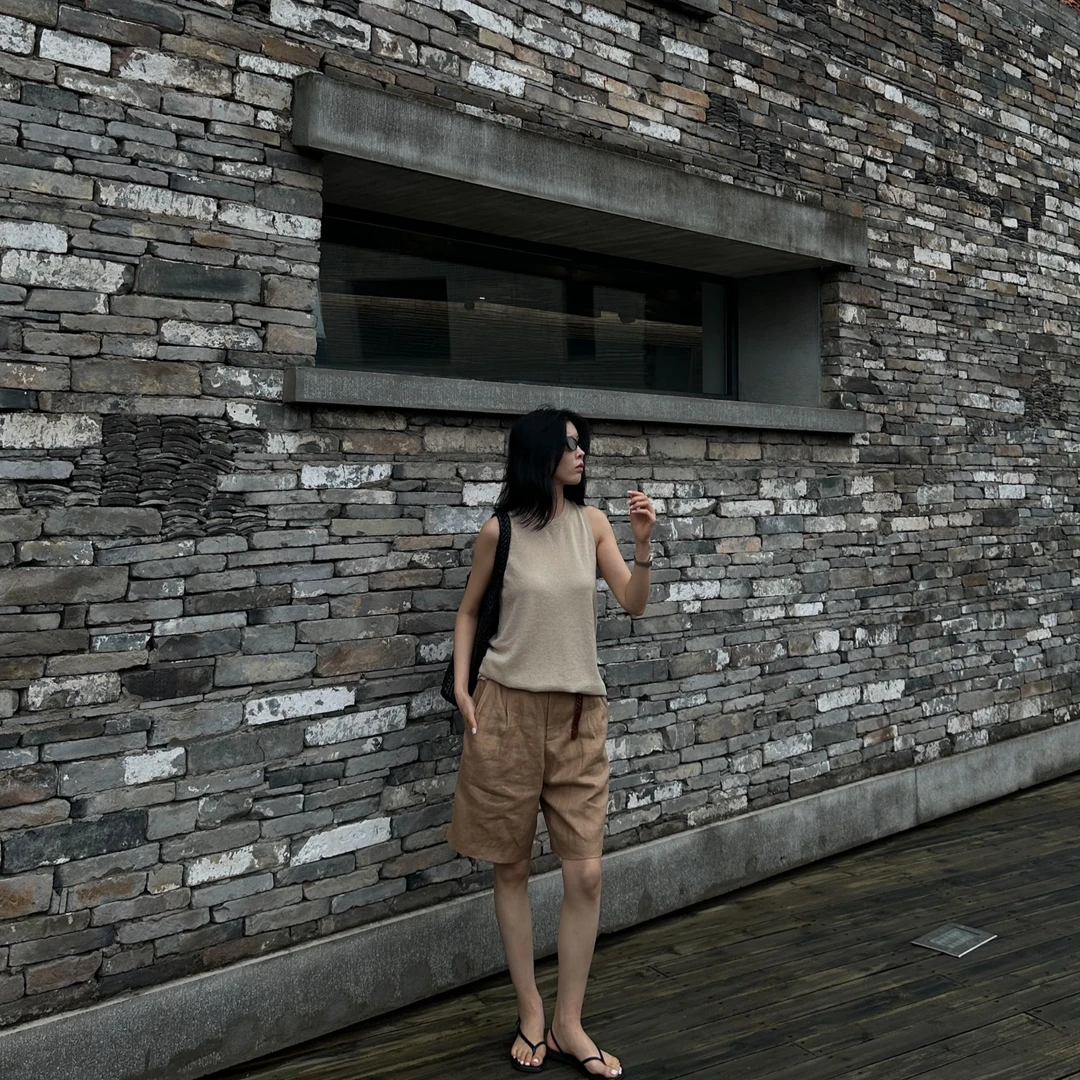 Lead Her 夏季新款 宽松阔腿 清凉感 高腰显瘦 亚麻短裤