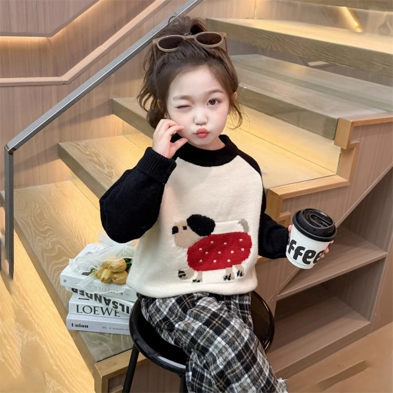 女童小狗毛衣秋冬季2025新款女孩宝宝针织上衣儿童休闲加厚打底衫
