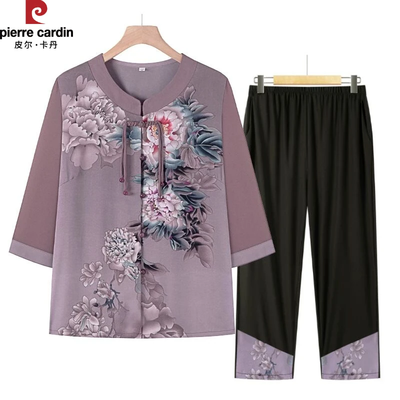 皮尔卡丹2025新款母亲节妈妈夏装老太太新中式国风夏季两件套装奶