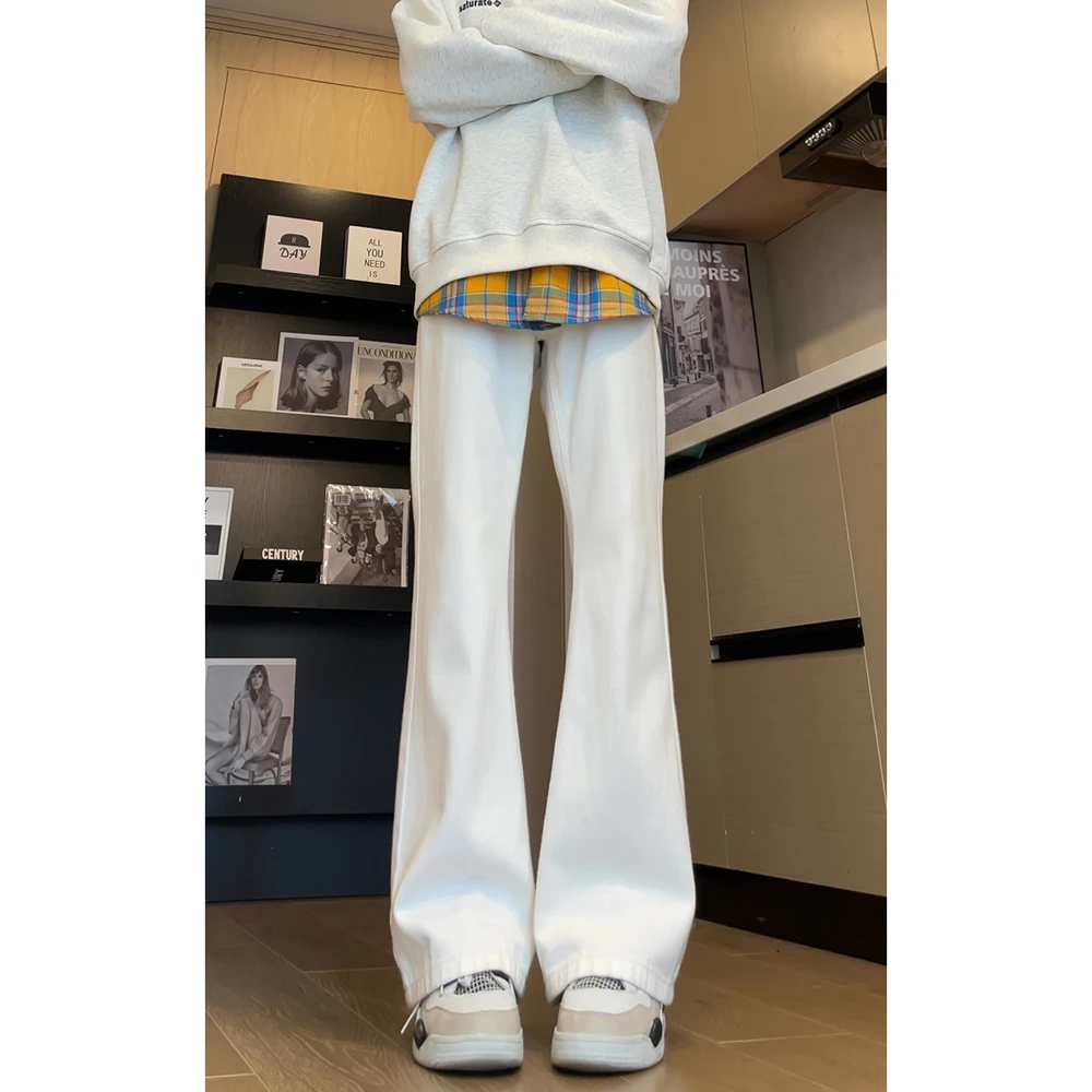 白色牛仔裤男冬季痞帅高级感美式高街vibe微喇裤ins潮牌直筒裤子