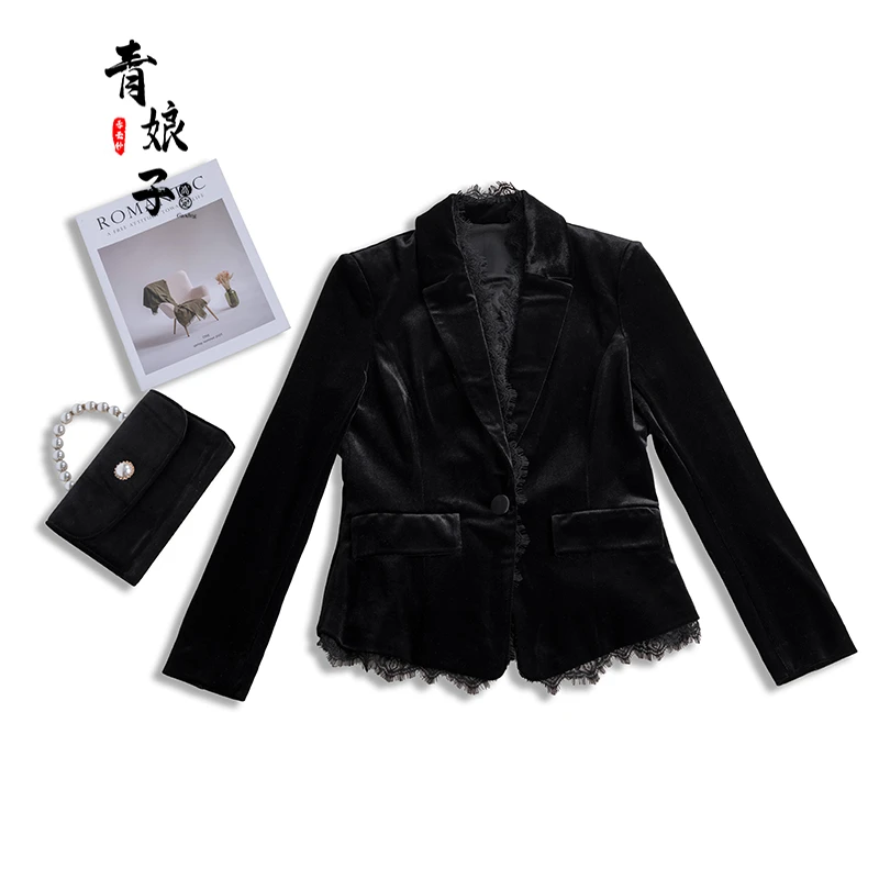 青娘子（翰墨）平绒拼接收腰时尚百搭短款西装51513