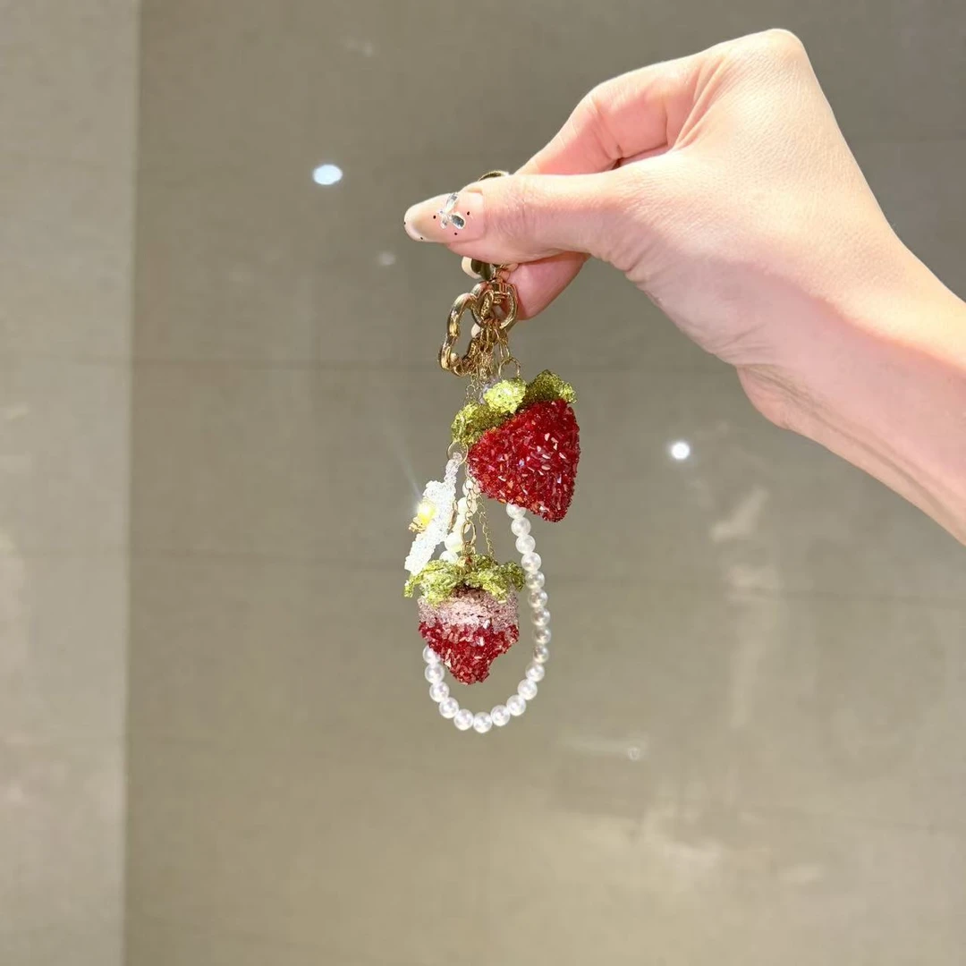 非金属合成锆石吊坠 【莫奈海之星】红草莓系列钥匙扣高奢设计气质