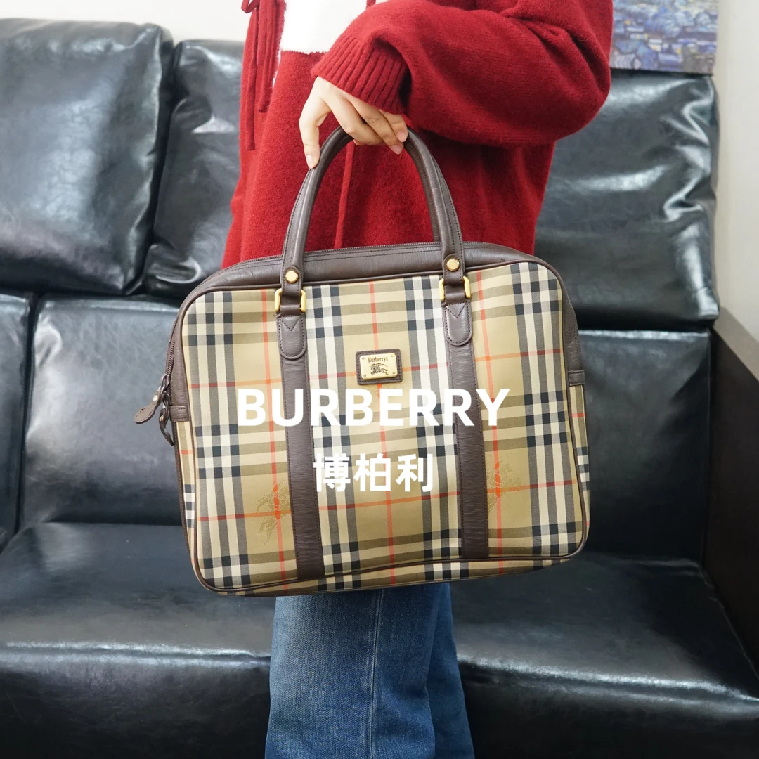 95新 BURBERRY/博柏利 巴宝莉/格纹拼皮手提包/WT11519009/9009