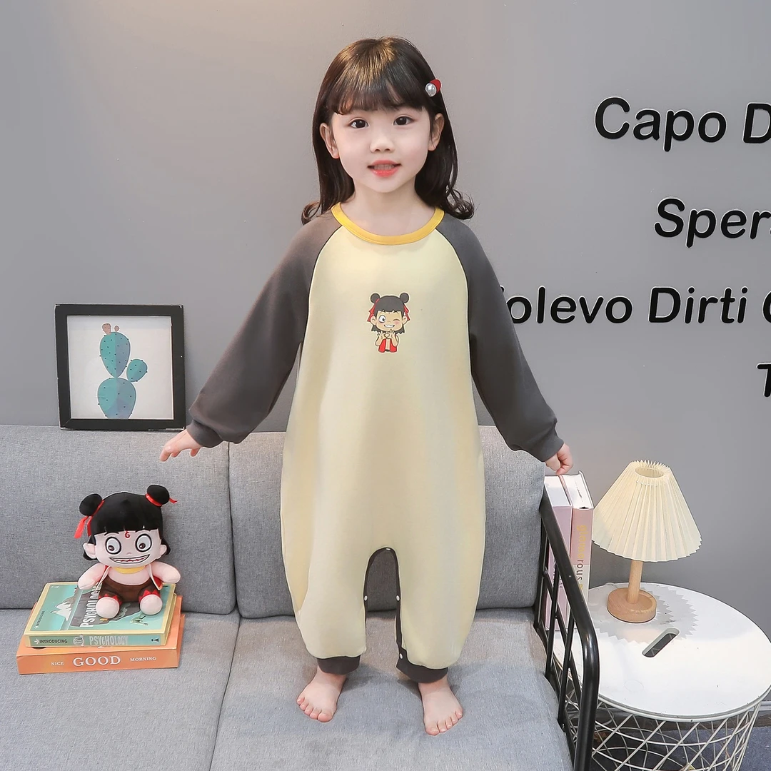 女童睡衣连体春秋季款纯棉长袖女孩哪吒睡袋宝宝儿童防踢家居服