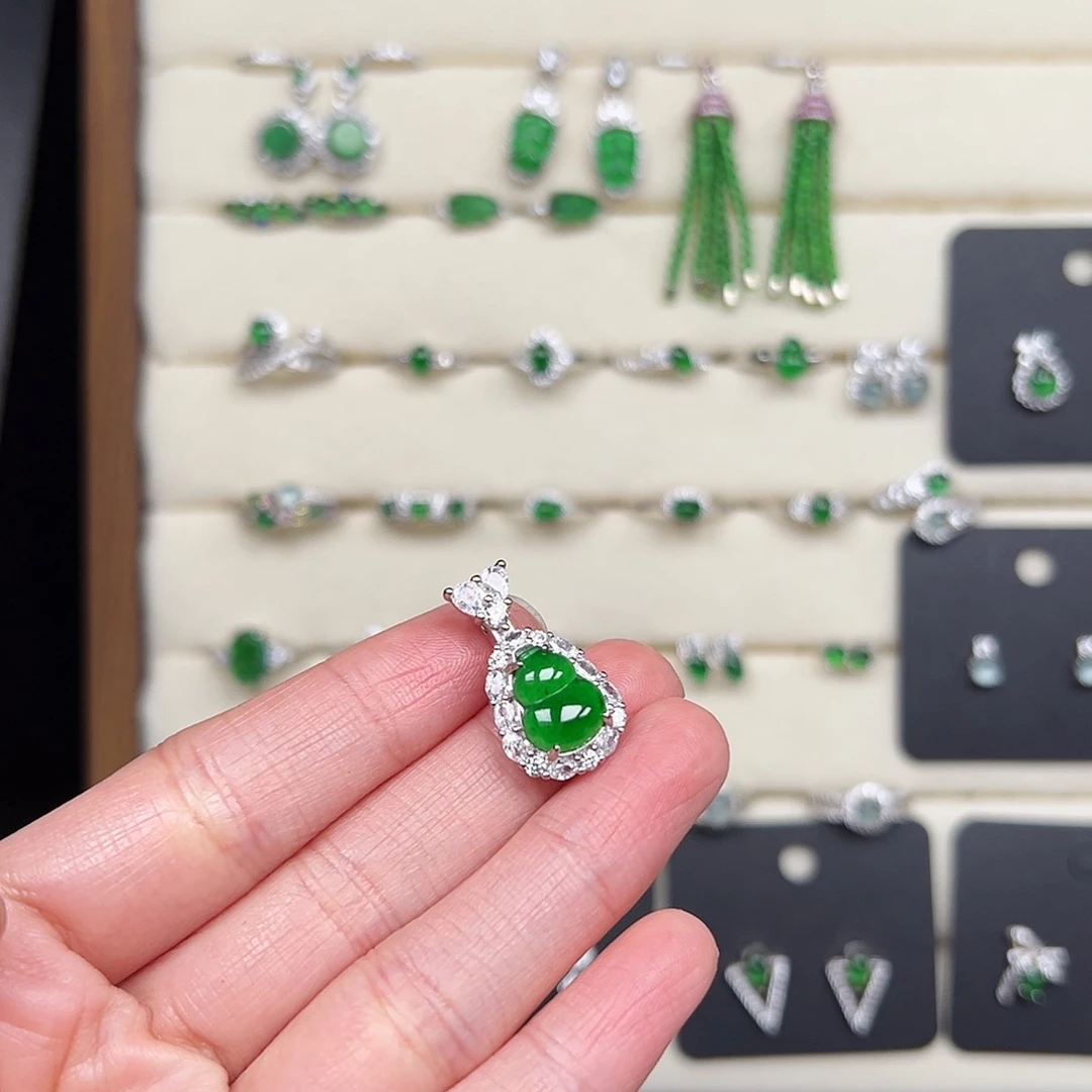 翡翠银S925镶嵌戒指天然