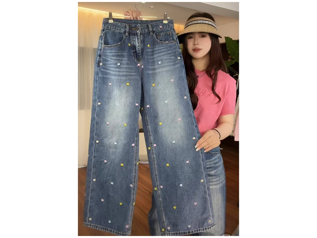 新款“滴花仔裤”884#P02570新款普赛克丹宁绣花牛仔裤