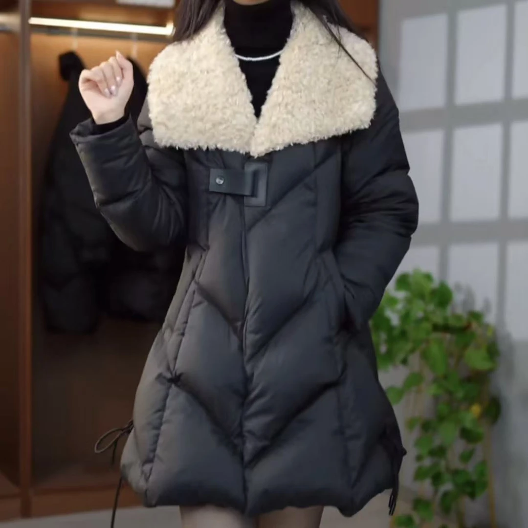 加厚韩版冬季设计感高端奢华优雅百搭宽松减龄白鸭绒羽绒服中长款