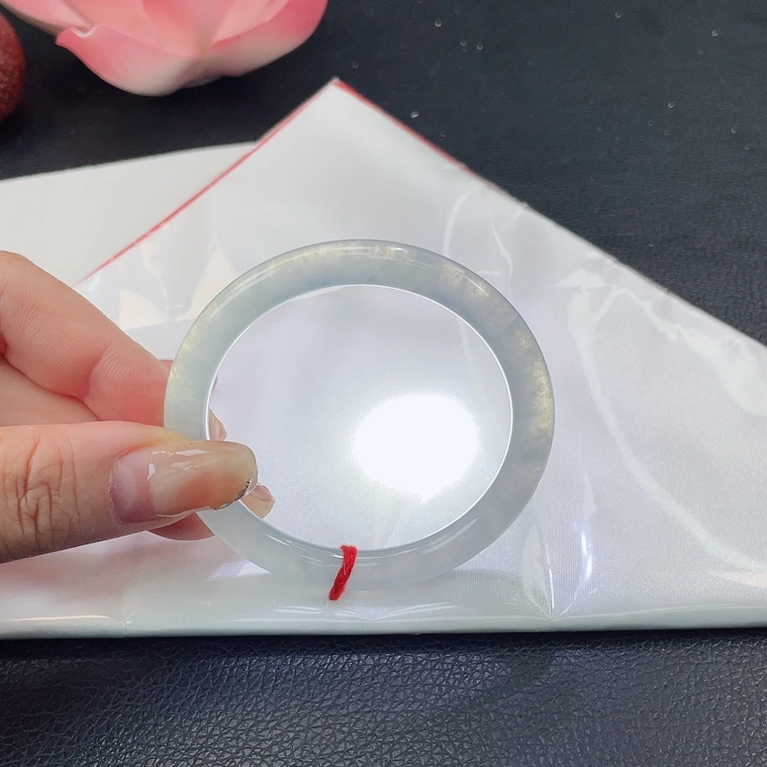 翡翠未镶嵌手镯53正圈白冰荧光棒