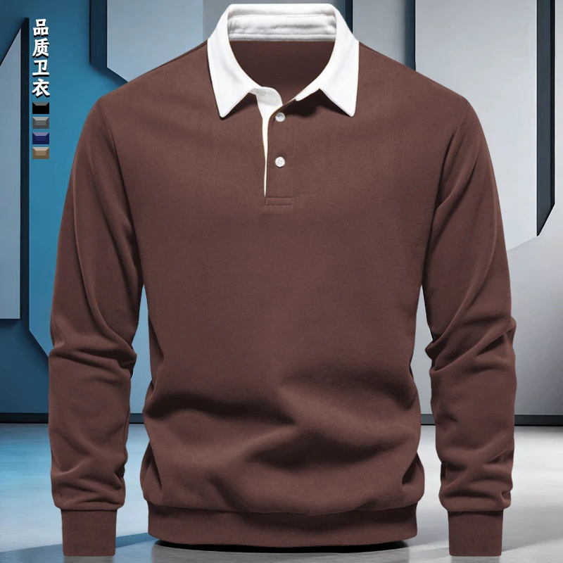 高品质男士慵懒风卫衣男款秋冬季长袖翻领POLO领棉质套头休闲上衣
