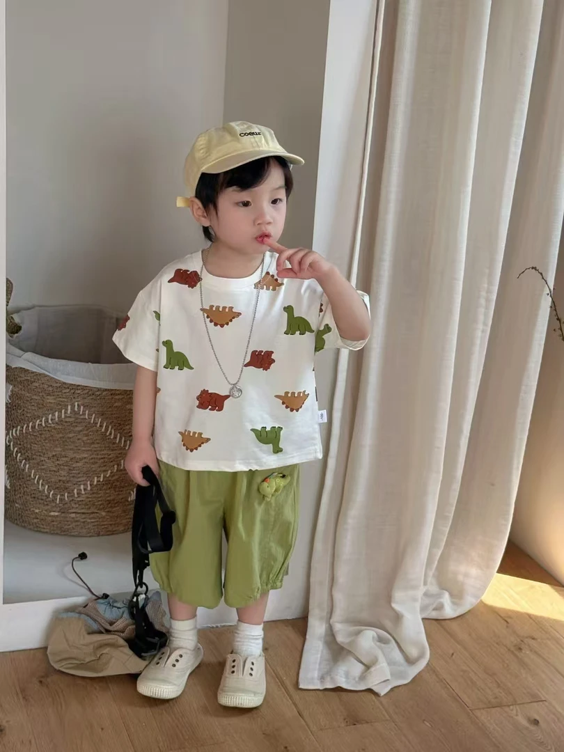 夏款男童恐龙套装薄款