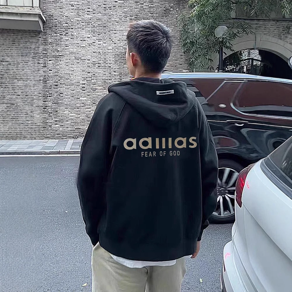 ESSENTIALS秋冬新款加绒拉链连帽卫衣字母印花开衫男女情侣上衣