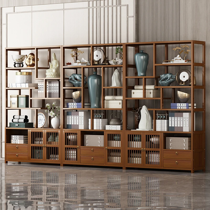 博古架新中式多宝阁茶叶展示柜楠竹摆件架子茶具置物架客厅书架子