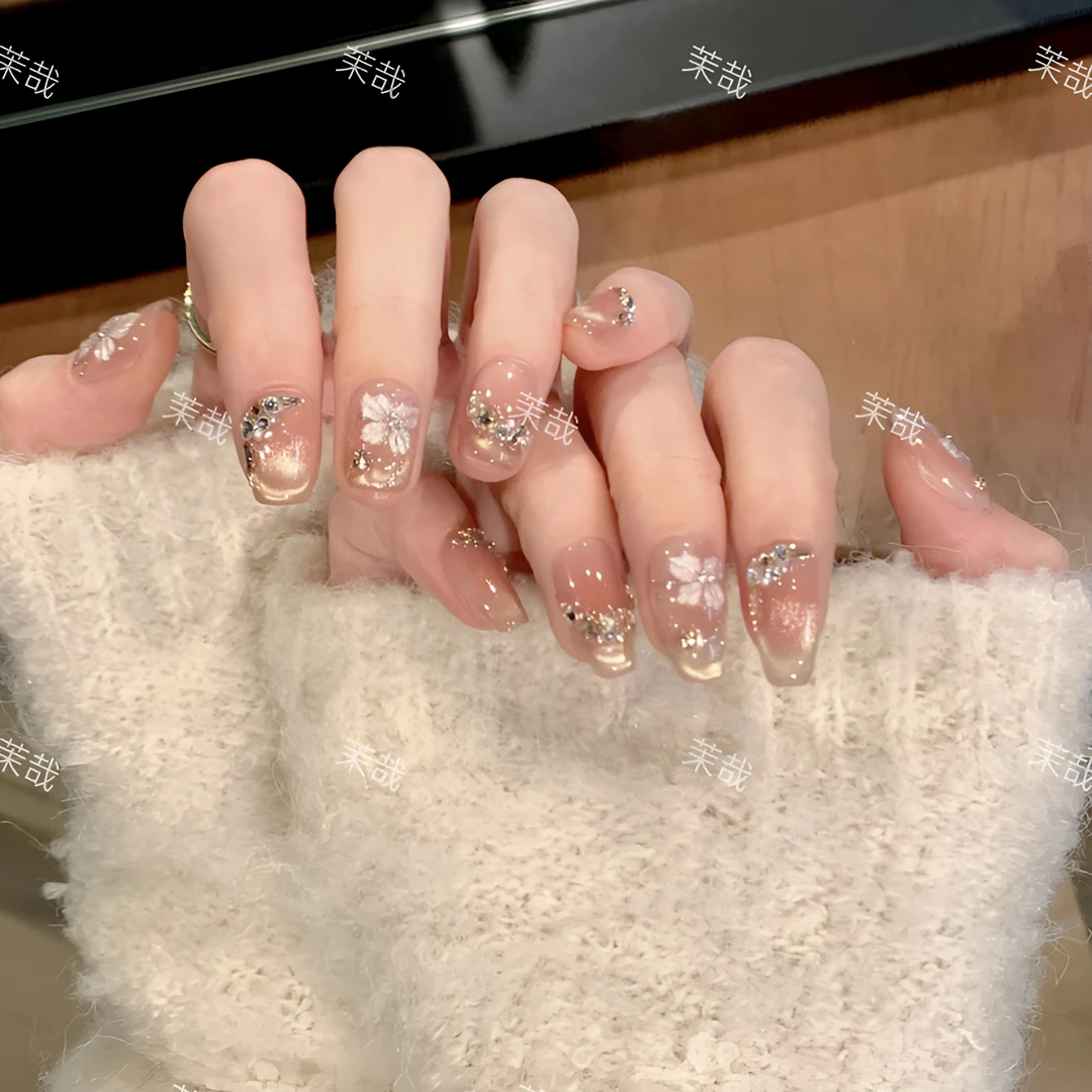 茉哉【花瓣月影】纯手工定制美甲拆卸穿戴甲A3534 P