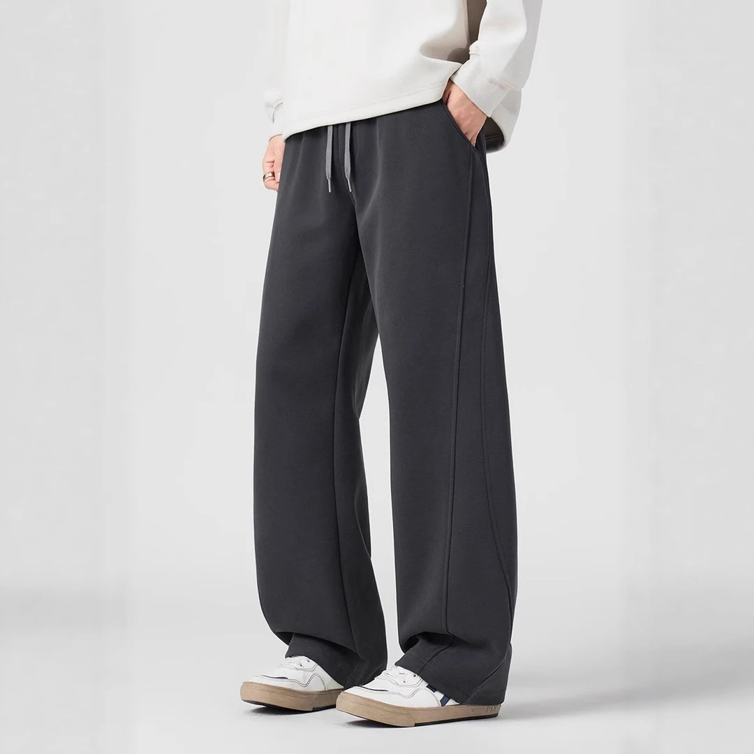 仓石一树美式复古休闲裤男士2025秋冬新款潮牌宽松纯色针织直筒裤