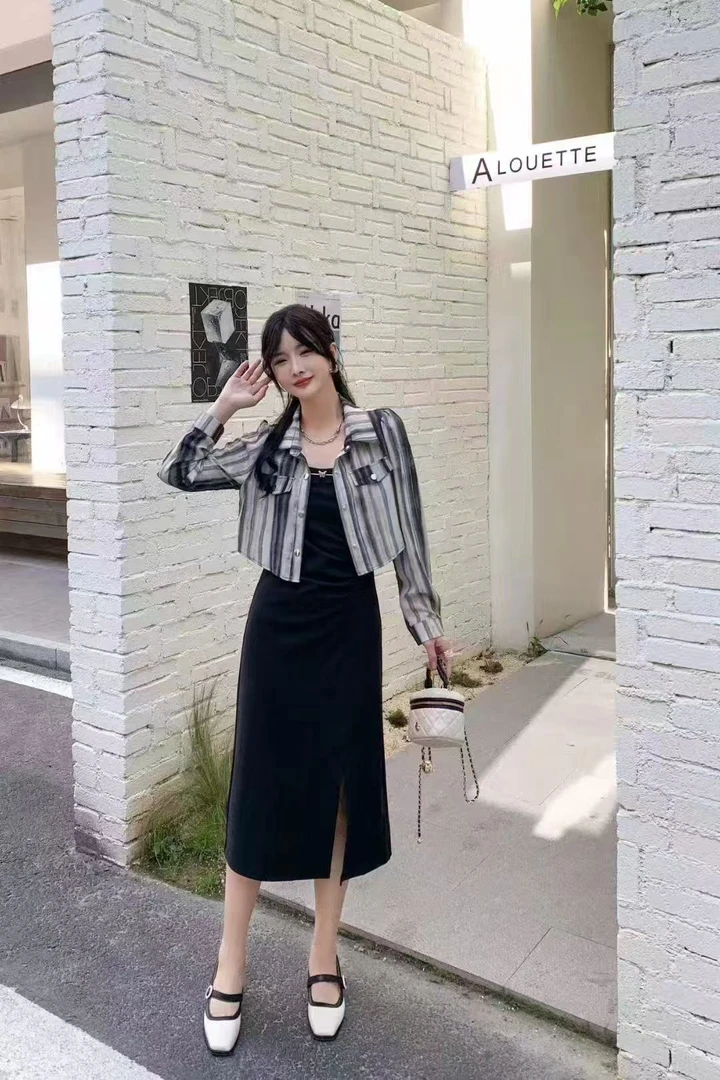 法式休闲风复古港风时尚套装显瘦格子牛仔气质女装BBYH20250025