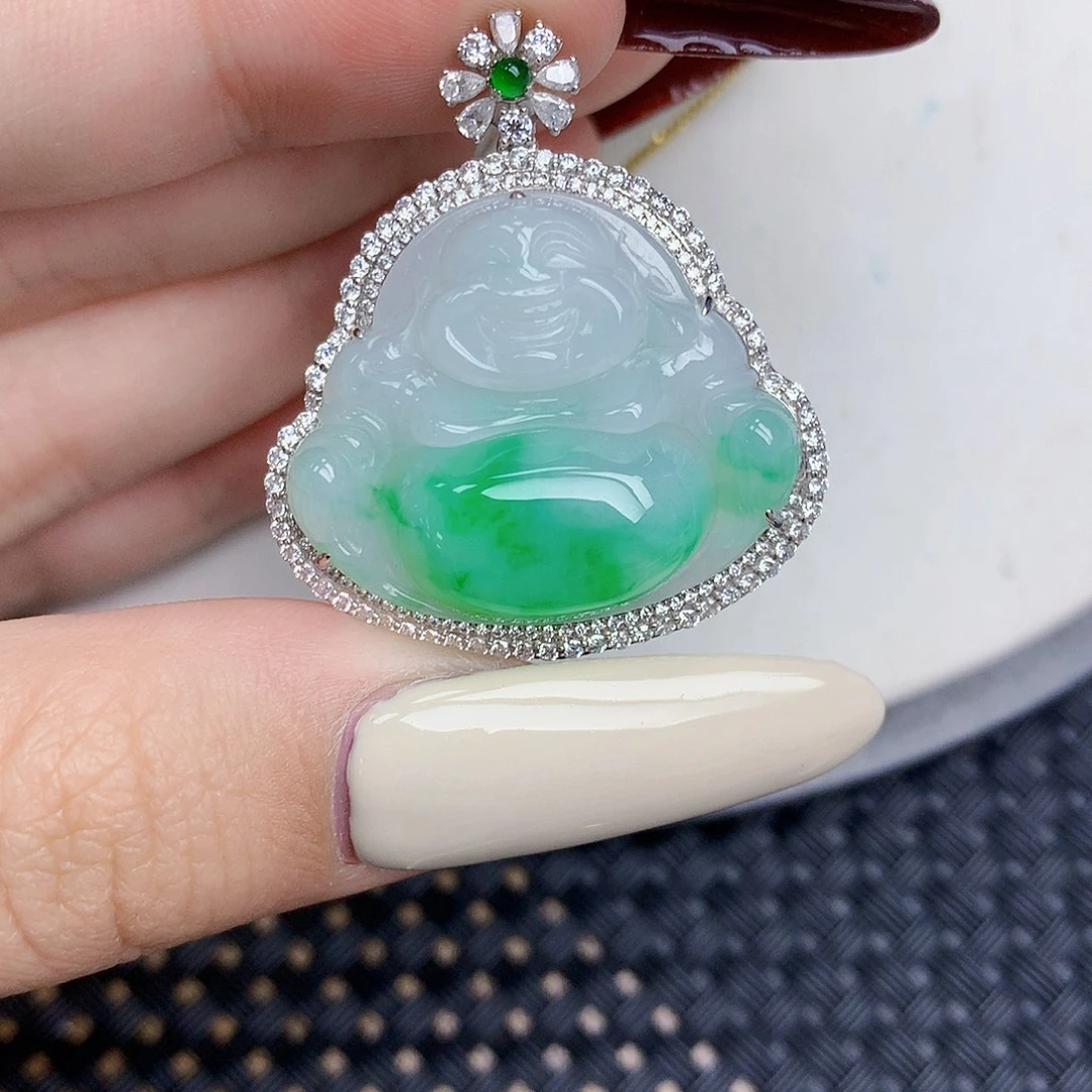 翡翠18K金镶嵌颈饰天然缅甸翡翠a货百元以上9元证书费自理