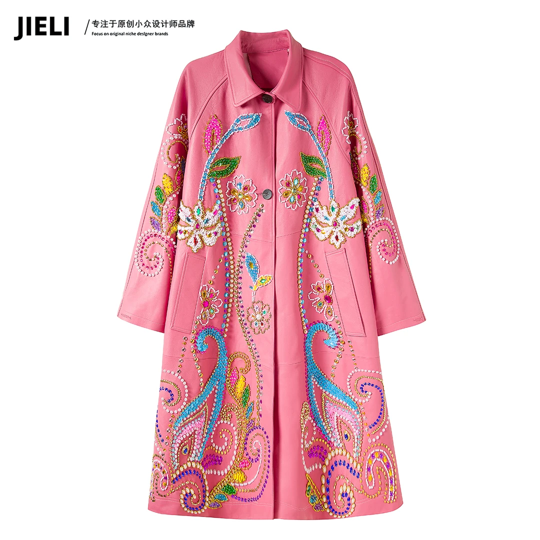 JIE LI/街力设计师高级感显瘦轻奢小众皮衣大衣外套女A9223