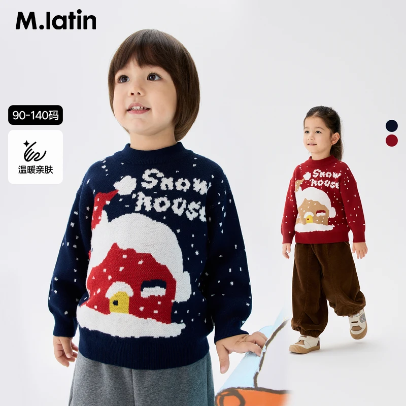马拉丁童装儿童毛衣25冬装新款小童圣诞风提花半高领毛衣