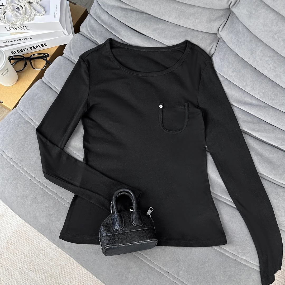 简约舒适圆领纯色修身长袖T恤 HRYCT1189