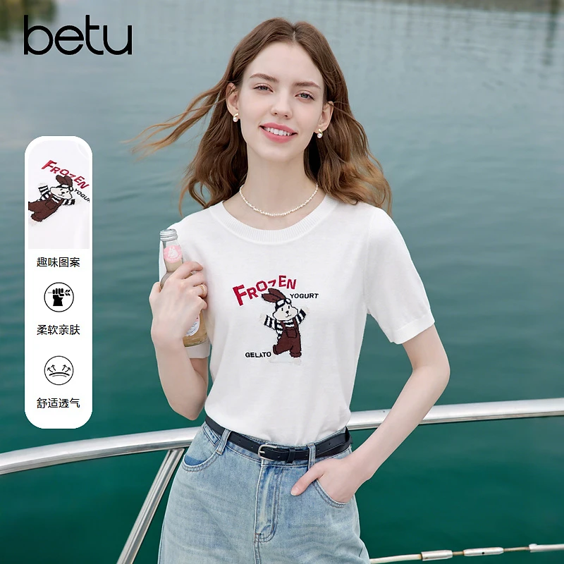 Betu/百图2025年夏季新款透气亲肤柔软舒适休闲毛针织衫2505T03