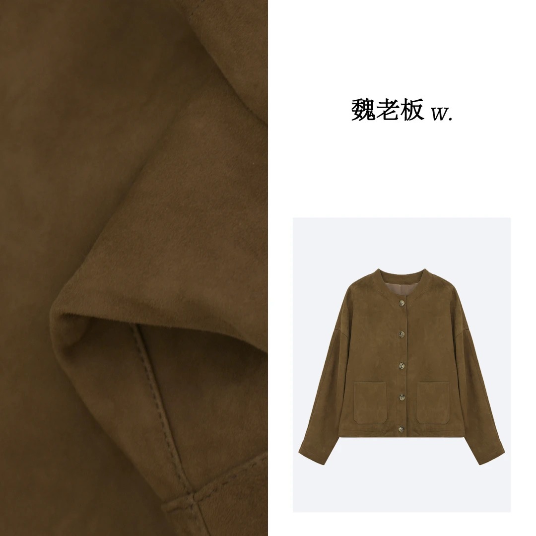 W.Diva【范特西】卡其色南非进口混种羊皮复古皮衣外套女1CDM31290