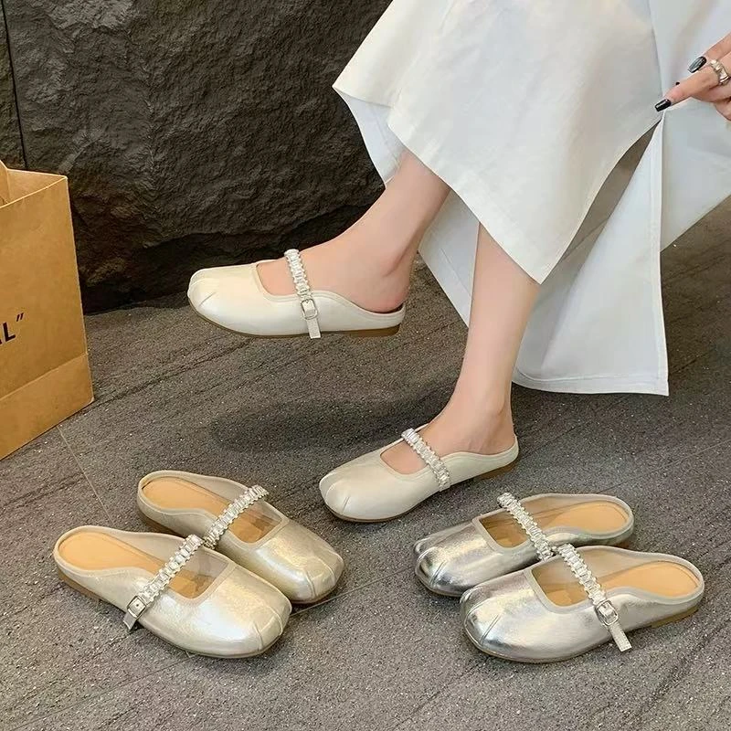 法式绝美包头半拖鞋女夏外穿2025新款配裙子一脚蹬玛丽珍凉拖单鞋