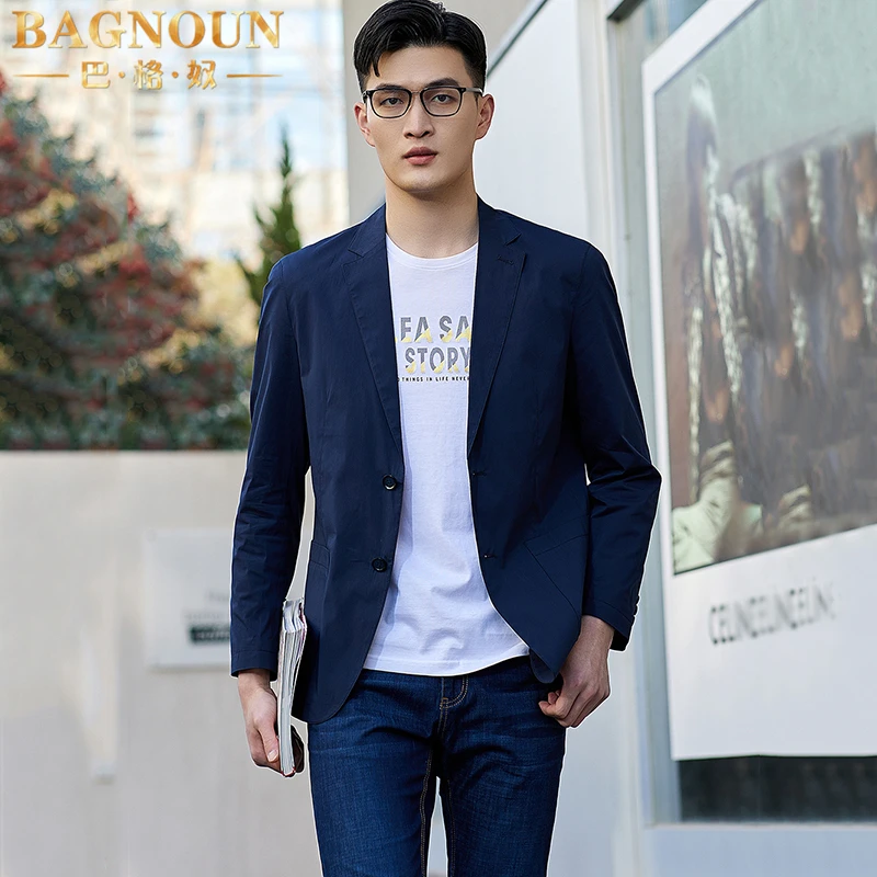 巴格奴西服男士春秋新款时尚棉质轻熟风商务修身弹力抗皱大码外套