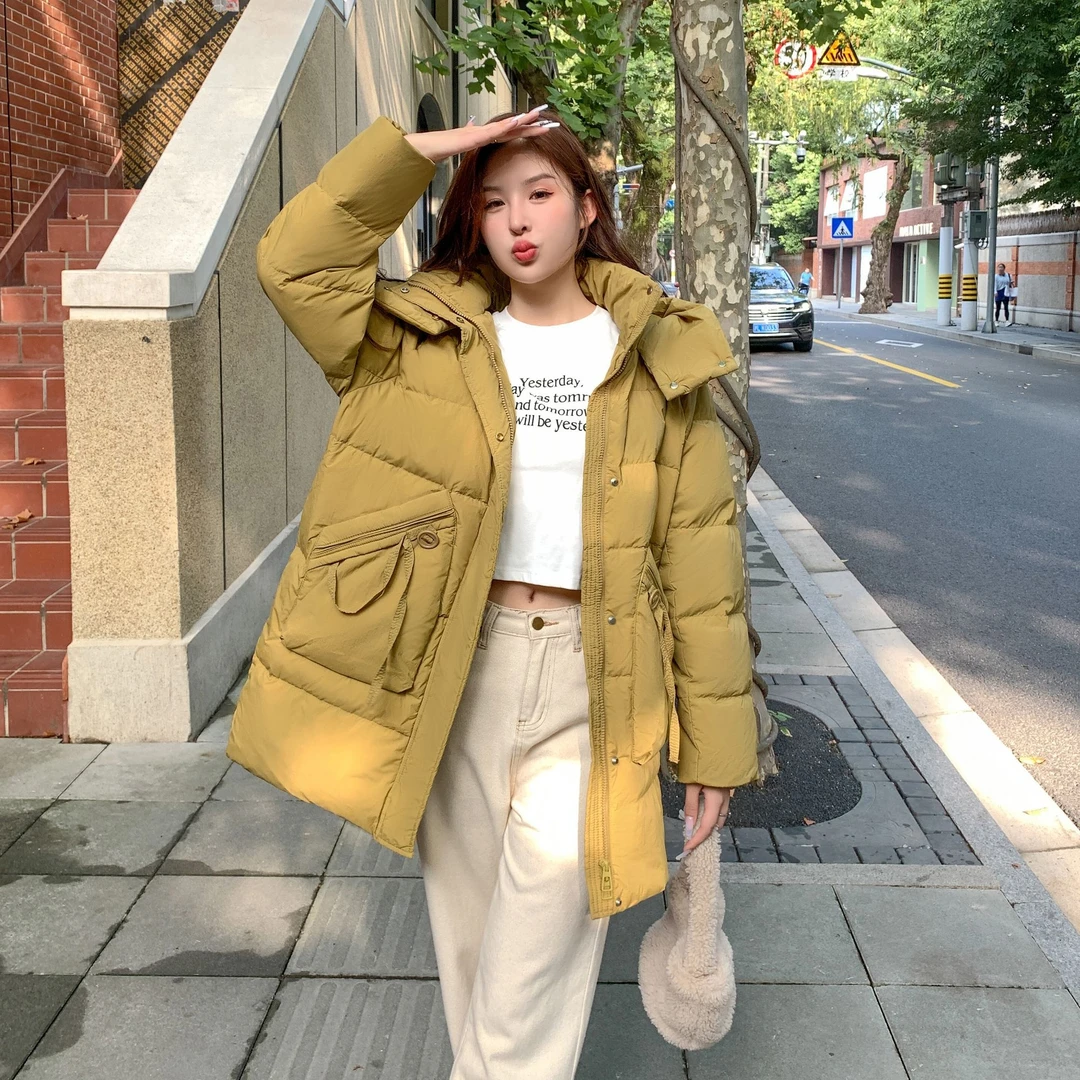 新标90绒新款韩版宽松羽绒服女士胖MM显瘦玛瑙扣冬季百搭加厚